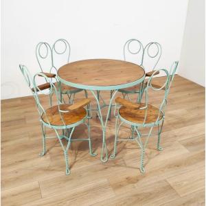 SET DA ESTERNO 'MONDO', TAVOLO CON 4 SEDIE IN FERRO E LEGNO 