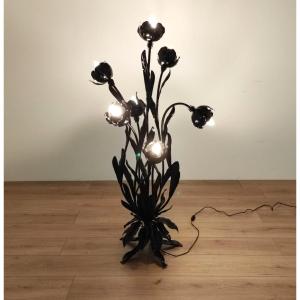 LAMPADA FLOREALE DA TERRA 7 LUCI DI HANS KOGL, ANNI '70