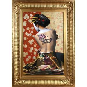 Oil On Canvas, Naked Back Portrait Of A Geisha