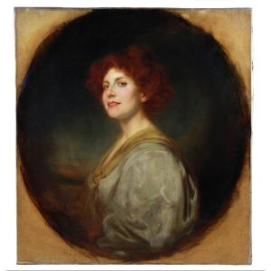 Portrait Of A Young Redheaded Beauty Oil On Canvas By Rene Avigdor 19th Century