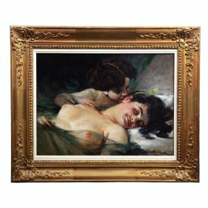 Painting Nude Allegory, Oil On Canvas Spanish School End 19th By Federico Olaria