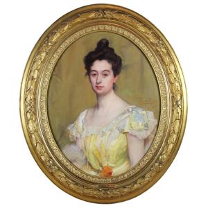 Portrait Of Mrs. Henroz-simonis Oil On Canvas Signed Herman Richir And Dated 1898