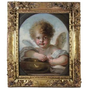 Oil Painting On Canvas " A Cupid " 18th Century Attr. By Jean-honoré Fragonard