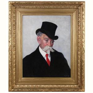 Portrait Of A Man Wearing A Top Hat, Oil On Canvas Attributed To Tom Roberts 1888