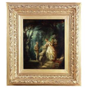 Oil On Panel, Scene Galante Attribution Diaz De La Pena 19th Century