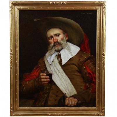Painting Oil On Canvas, Portrait Of A Musketeer 20th