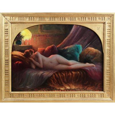 Nude Lying On A Couch, Art Nouveau Signed Allan Gilbert