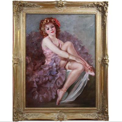 Oil On Canvas, Portrait Of A Ballerina By Maria Szantho Frame