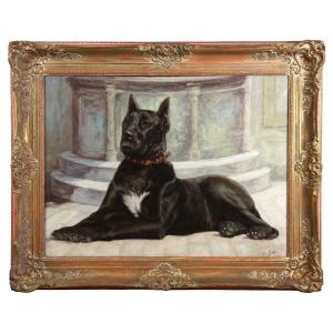 Portrait Oil On Canvas Of A Dog