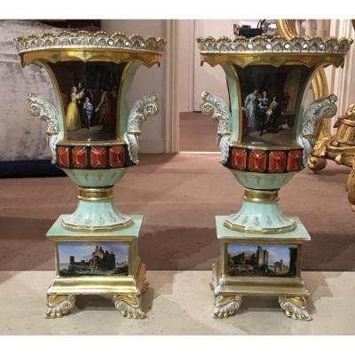 A Pair Of Old Porcelain Vases Paris