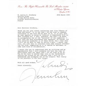 Yehudi Menhuin – Signed Letter