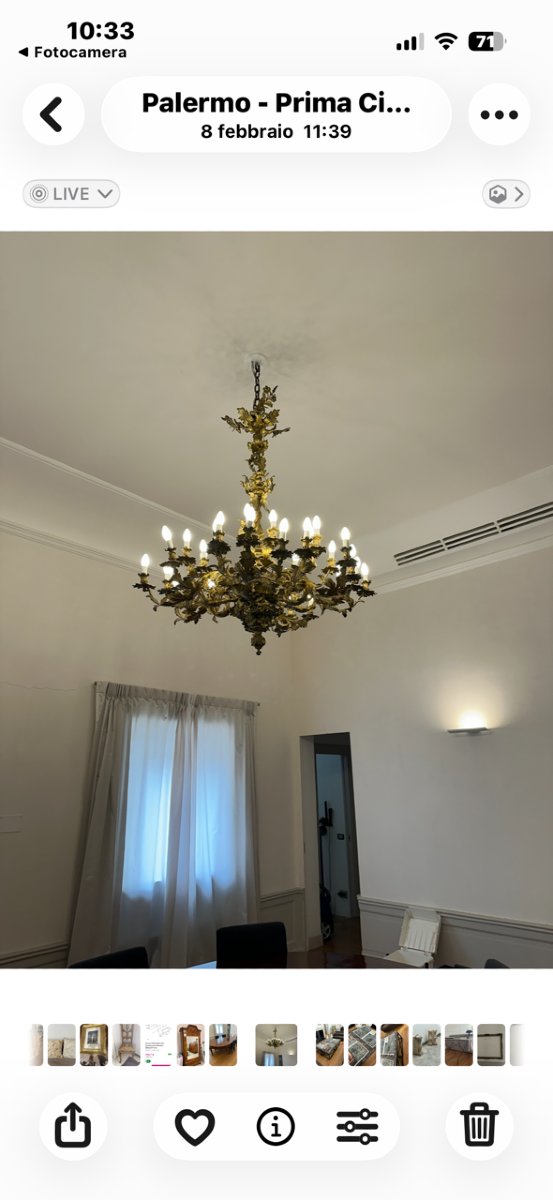 Lampadrio in bronzo dorato e cesellato a 16 luci realizzato da maestranze siciliane all'inizio -photo-2