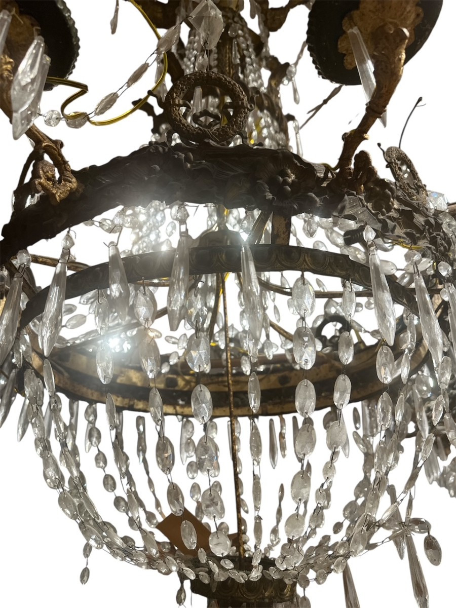 Tre Lampadari in rame sbalzato, bronzo, e dorato  al mercurio.-photo-2