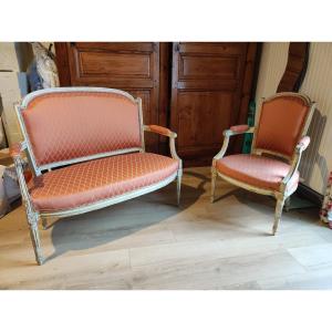 Louis XVI Bench With Matching Armchair