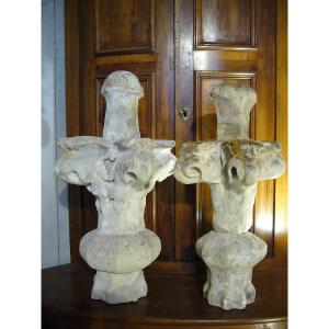 Pair Of Gothic Stone Ridge Caps