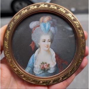 19th Century Young Elegant With A Headdress Decorated With Feathers