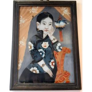 Young Woman In Her Interior - China Late 19th Century