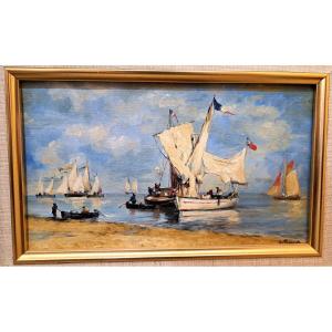 After Eugene Boudin (1824-1898) – Sailboats
