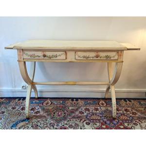 Painted Wooden Desk Decorated With Flower Garlands