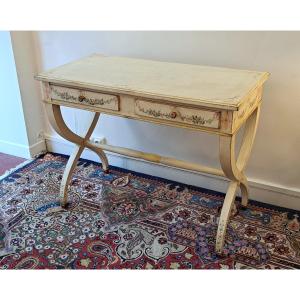 Painted Wooden Desk Decorated With Flower Garlands
