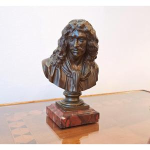 19th-century Bronze And Marble Bust Of Molière By Barbedienne