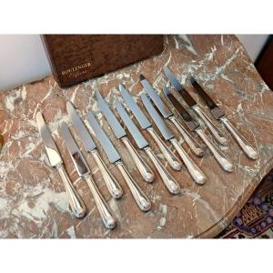 Set Of 12 Silver-plated Metal Table Knives, Boulenger Pearl Pattern