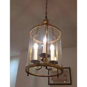 3-light Hall Lantern In Gilded Brass - Diameter 25 Cm