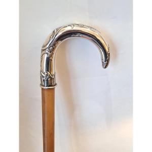 Solid Silver Walking Stick With A Beak-shaped Knob