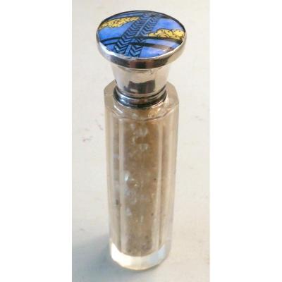Art Deco Silver Enamel Glass Scent Bottle 1928