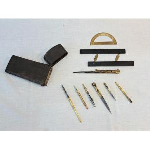 Antique 19th Century Shagreen Cased Drafting Instruments Etui
