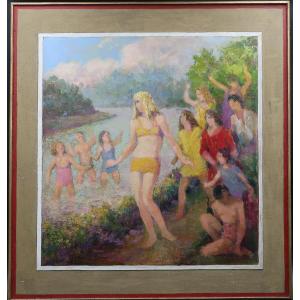 Henri Laffite Bathing Oil On Canvas