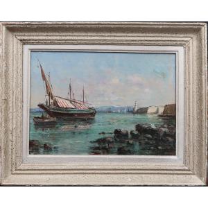 Old Marine Painting Marseille Old Port Lighthouse Gustave Mascart
