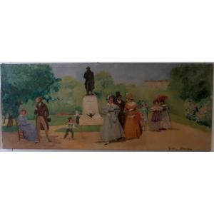 Gustave Dennery Stroll Through The Square Du Temple In Paris 1900 Panoramic View