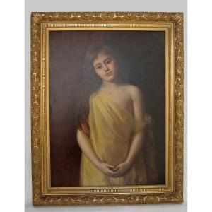 Jean Benner, "lady Dressed In A Yellow Drape" Oil On Canvas Dated 1899