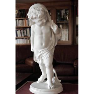 "cupid" Marble Sculpture Signed Jules-joseph Alkin (1830/1888)