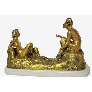 Pair Of Fauns By Joe Descomps (1869-1950)