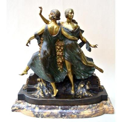 Bronze Group Signed Jd Guirande (joe Descomps)