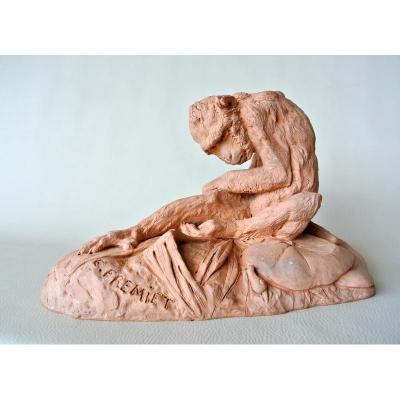 Terracotta Monkey Signed Frémiet