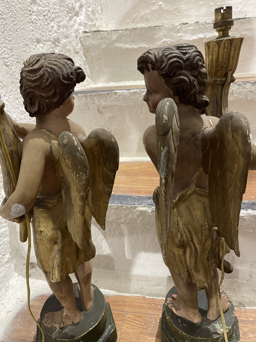 Coppia di angeli in legno dorato e laccato -photo-4