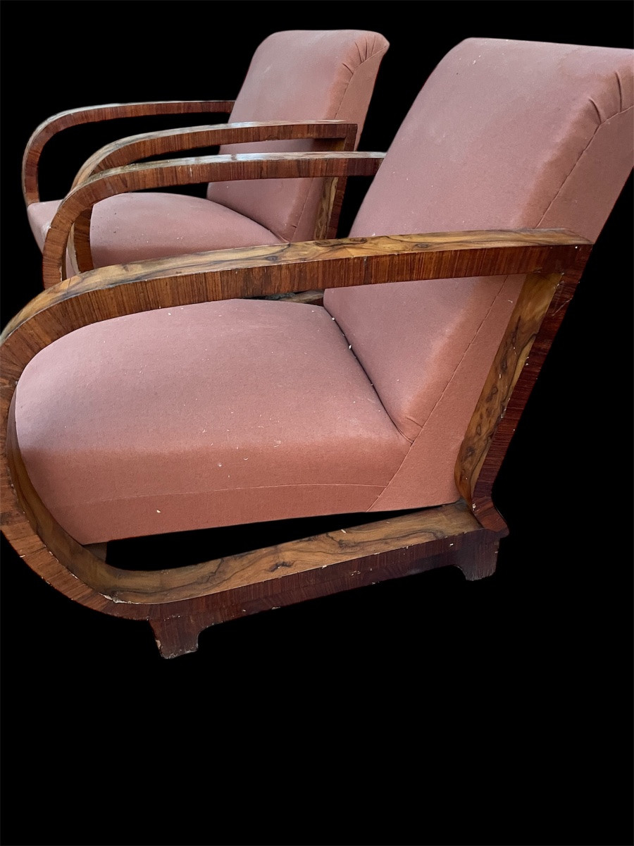 Coppia di poltrone in noce  art  deco anni 30 -photo-1
