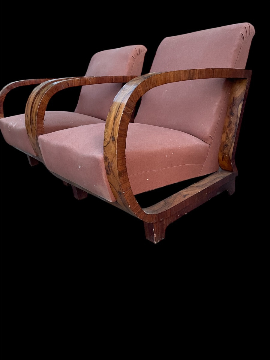 Coppia di poltrone in noce  art  deco anni 30 -photo-2