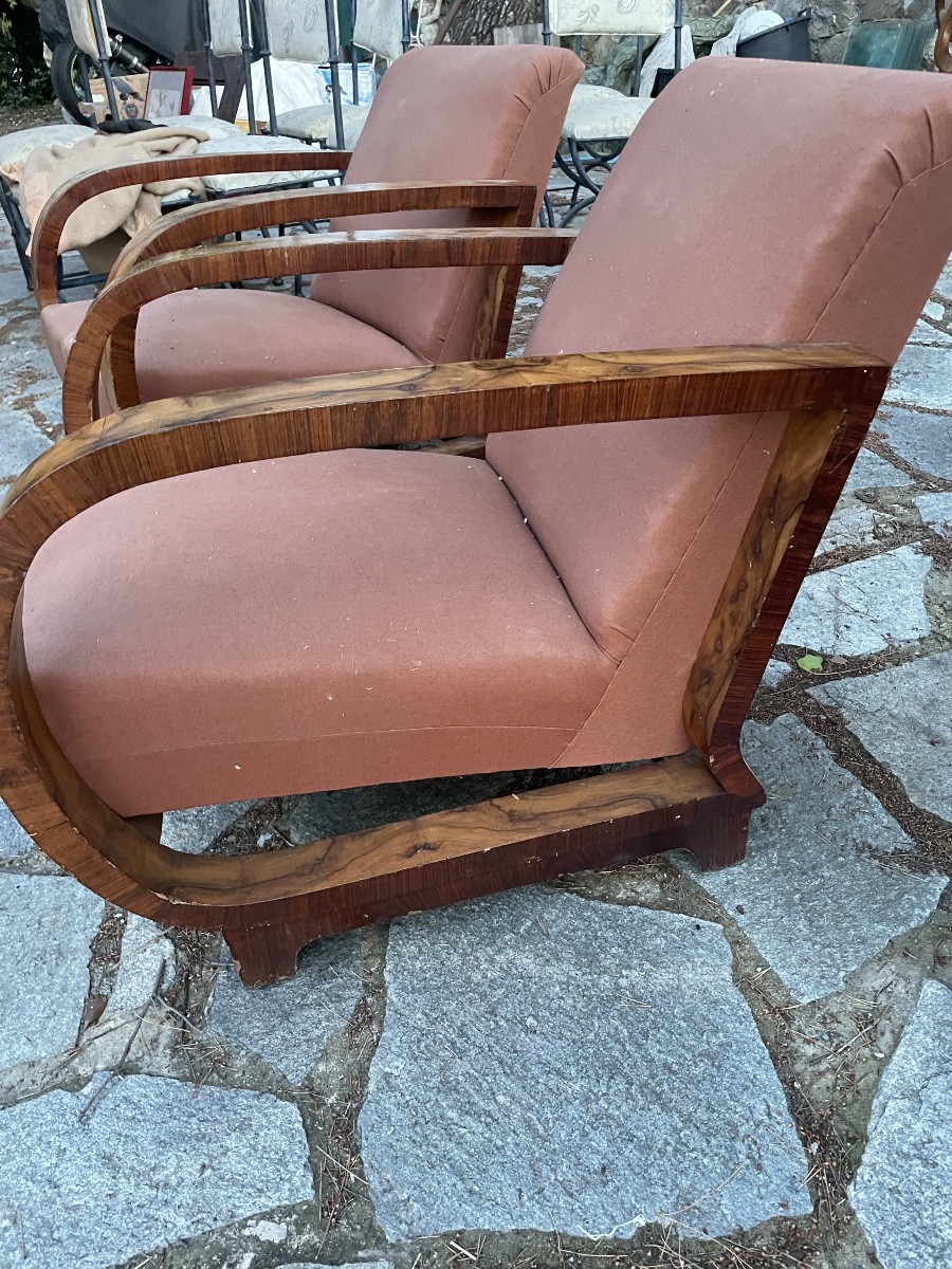 Coppia di poltrone in noce  art  deco anni 30 -photo-3