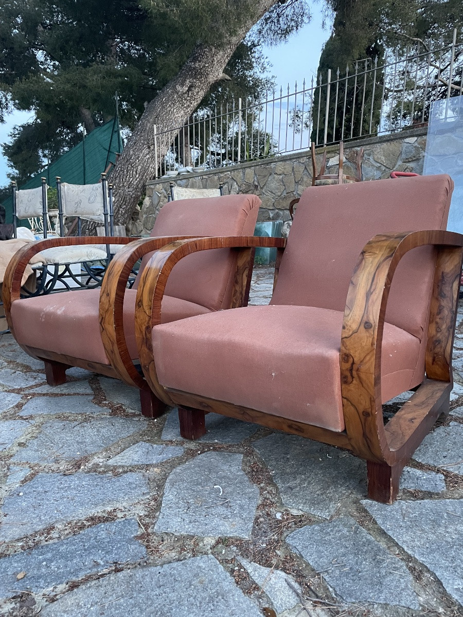 Coppia di poltrone in noce  art  deco anni 30 -photo-4