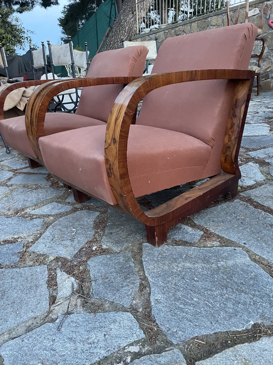 Coppia di poltrone in noce  art  deco anni 30 -photo-5