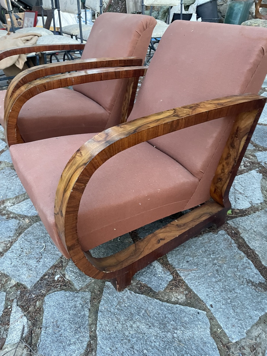 Coppia di poltrone in noce  art  deco anni 30 -photo-7