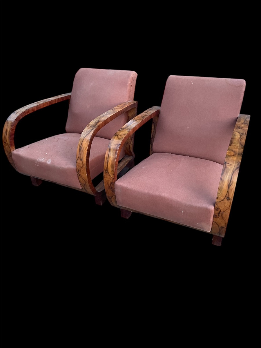 Coppia di poltrone in noce  art  deco anni 30 