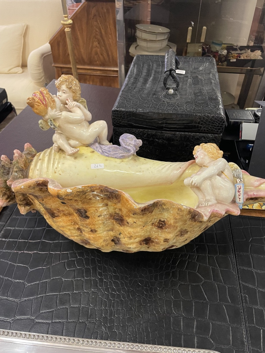 Conchiglia con putti in ceramica anni 30 -photo-2