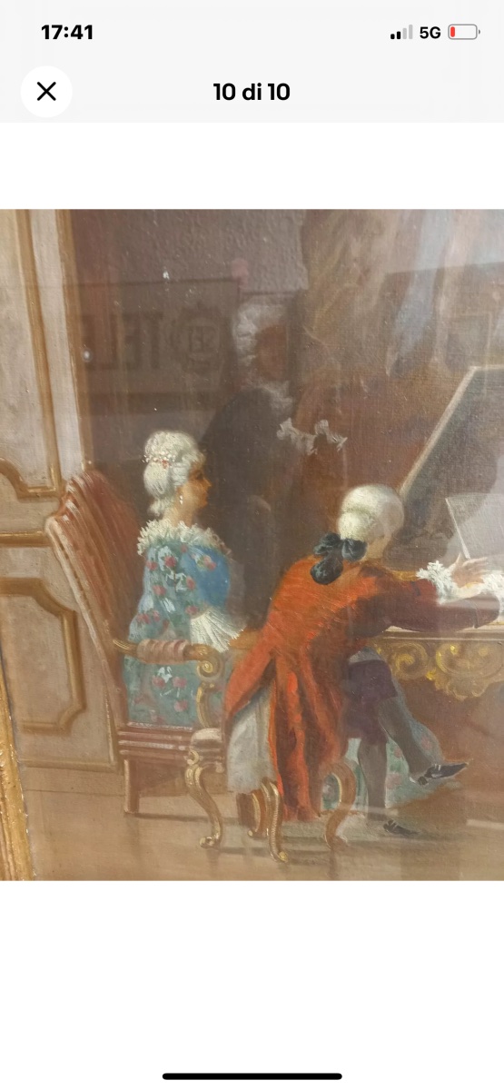 Olio su tela scena di genere stile XVIII -photo-8