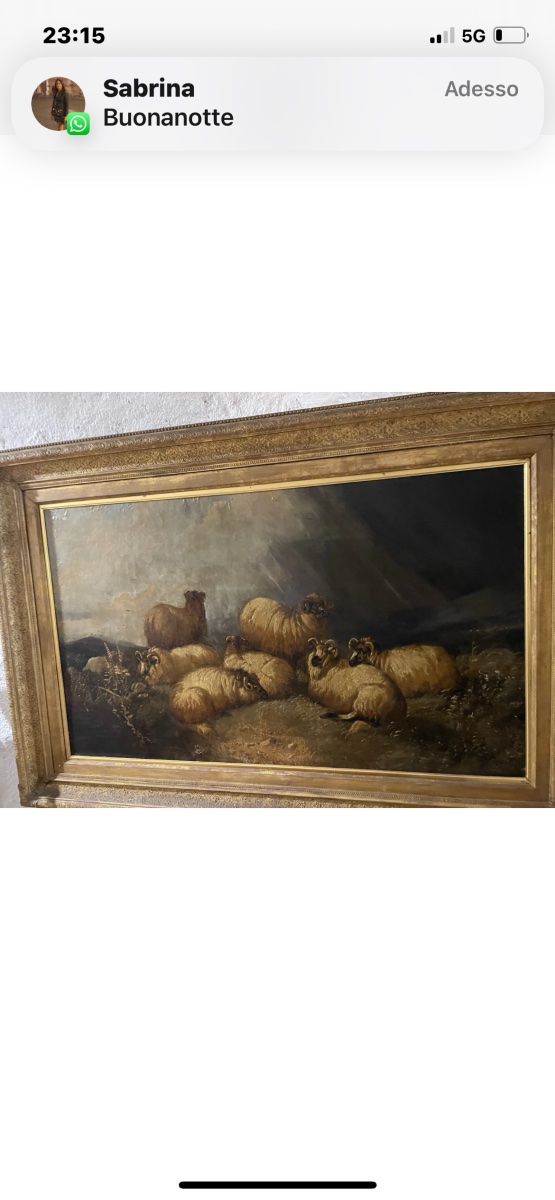 Paesaggio con ovini olio su tela epoca 800-photo-2