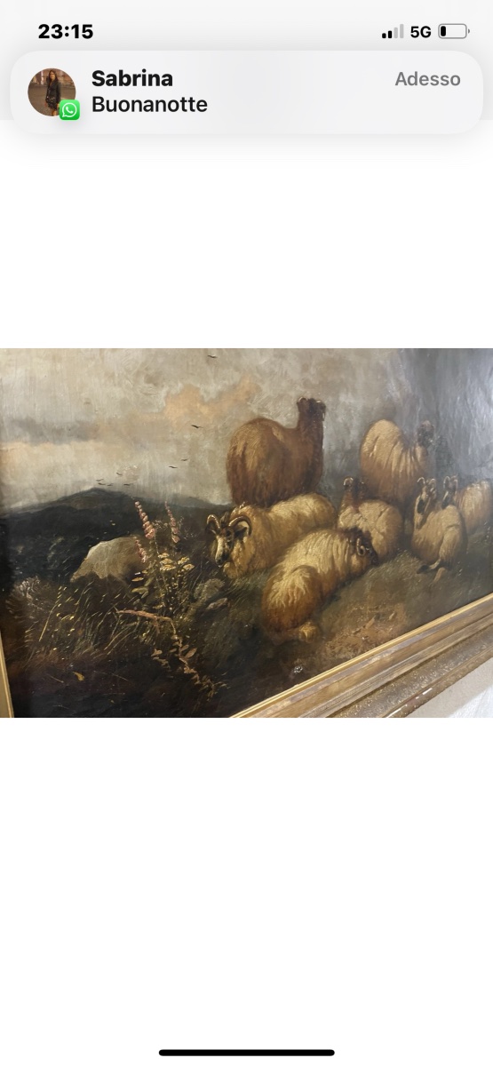 Paesaggio con ovini olio su tela epoca 800-photo-4